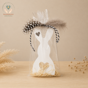 Osterhase mit Herzdetail – liebevoll verpacktes Frühlingsgeschenk aus Gips